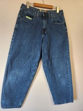 Empyre Loose Fit Skate Jeans Blue Baggy Graffiti Embroidered Pockets Size 28 EUC